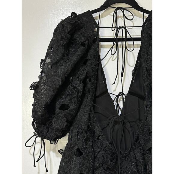For Love & Lemons Serena Lace Mini Dress Black Size Medium NWT Floral Embroidery - Picture 12 of 14